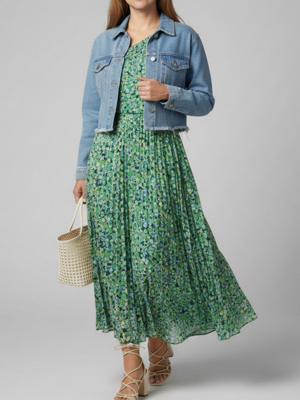 Zesica Pleated Green Floral Maxi Skirt - Women